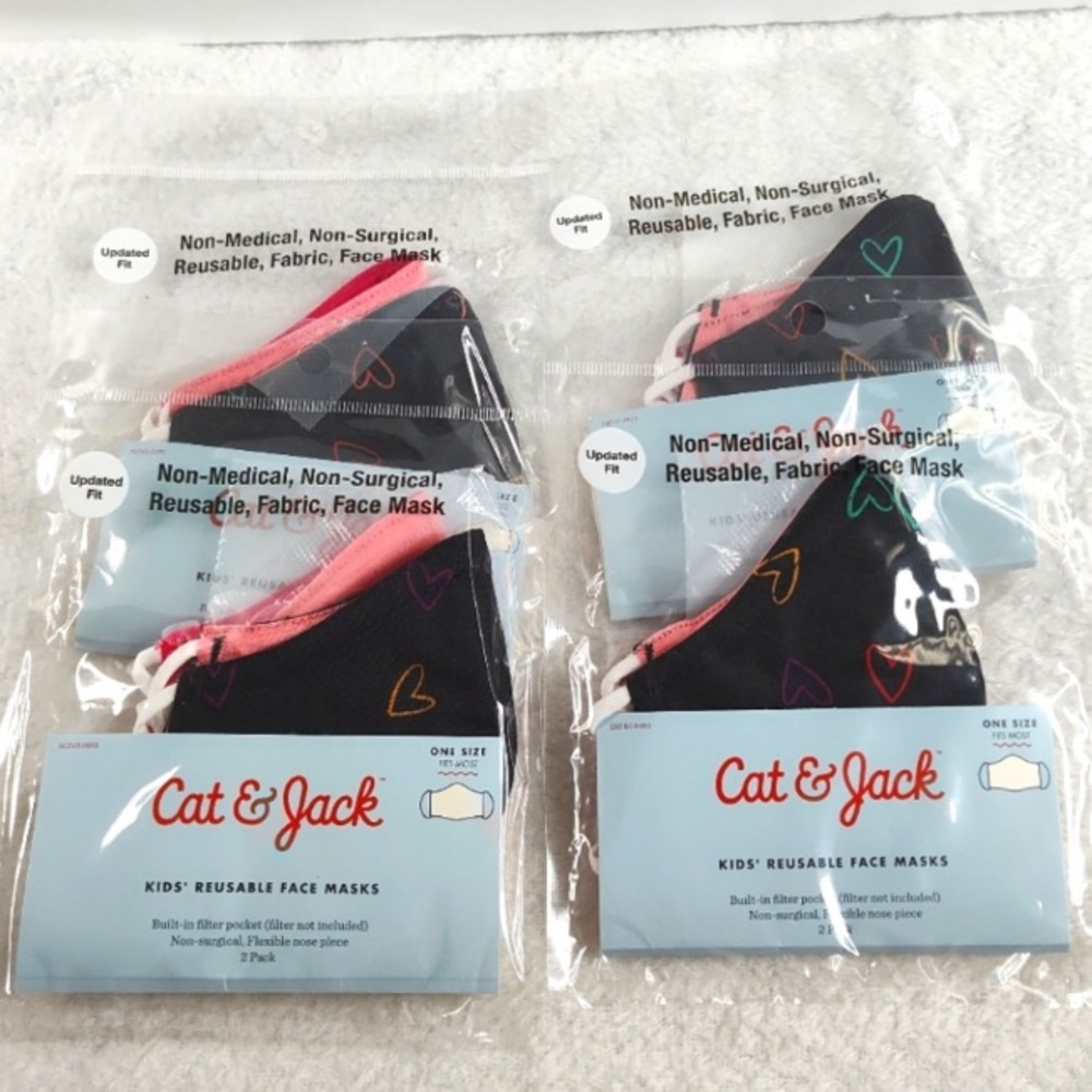 Cat & Jack Reusable Face Masks - Black with Hearts  and Coral - Pink - 4 Packs